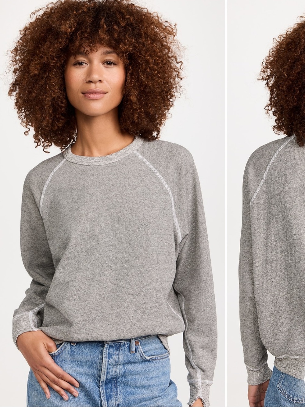 THE GREAT. Heather Gray Raglan College Sweatshirt